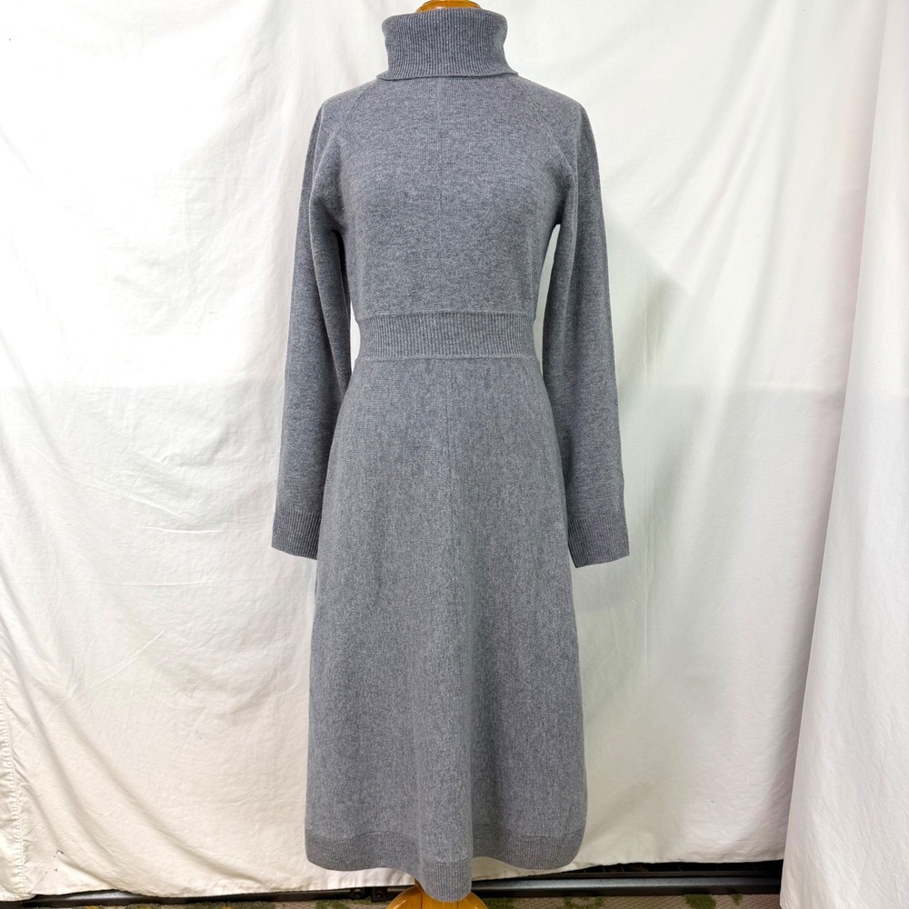 DEREK LAM 10 CROSBY Gray 100% Wool Bethany Turtleneck Midi Sweater Dress Large